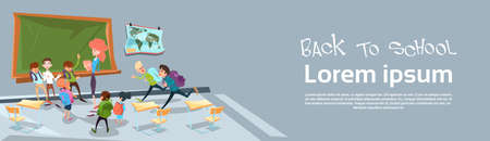 Back to School Children Group With Teacher Classroom Education Concept Vector Illustrationのイラスト素材