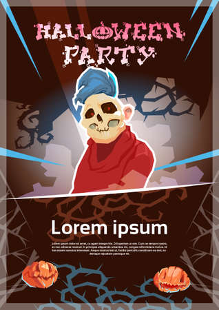 Happy Halloween Party Monster Night Poster Invitation Banner Card Flat Vector Illustrationのイラスト素材