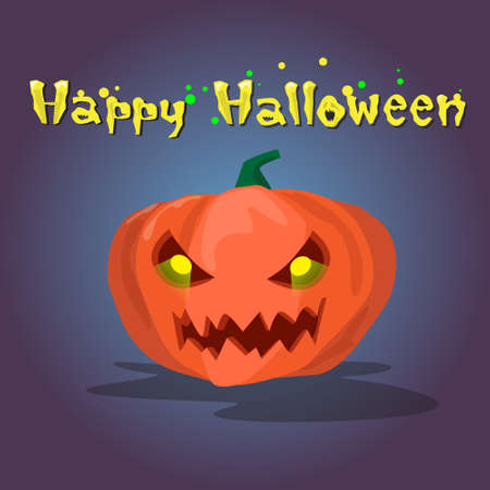 Happy Halloween Banner Pumpkin Scary Face Flat Vector Illustrationのイラスト素材