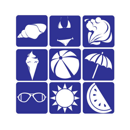 Silhouette Vintage Summer Holiday Icon Set Flat Vector Illustrationのイラスト素材
