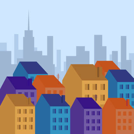 City View Silhouette Houses Flat Vector Illustrationのイラスト素材