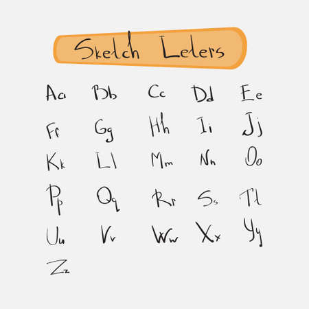 Alphabet Letters Collection Sketch Hand Drawn Set Vector Illustrationのイラスト素材