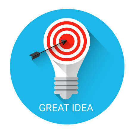 Great Business Idea Light Bulb With Target Icon Flat Vector Illustrationのイラスト素材