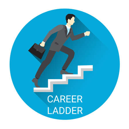 Business Man Moving Up Career Ladder Icon Flat Vector Illustrationのイラスト素材