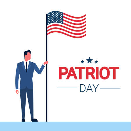 Business Man Hold United States Flag National Patriot Day Banner Flat Vector Illustrationのイラスト素材
