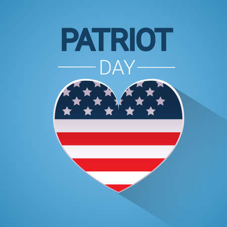 United States Flag Heart Shape National USA Patriot Day Banner Flat Vector Illustrationのイラスト素材