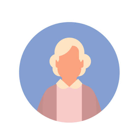 Senior Lady Grandmother Face Web Icon Granny Flat Vector Illustrationのイラスト素材