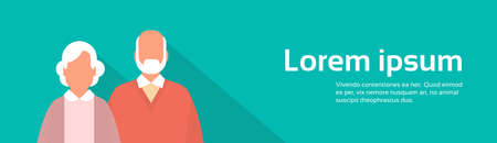 Senior Man Woman, Couple Grandfather Grandmother Full Length Flat Vector Illustrationのイラスト素材