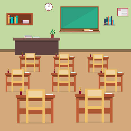 Empty School Class Room Interior Flat Vector Illustrationのイラスト素材