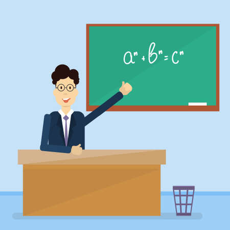 Professor Point Hand To Green School Clack Board Flat Vector Illustrationのイラスト素材