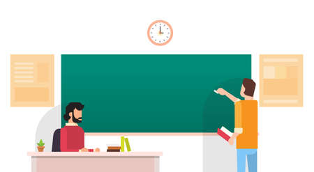 Student Write Chalkboard University Education Flat Vector Illustrationのイラスト素材