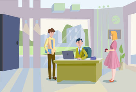 Business People Working Secretary Office Workplace Flat Vector Illustrationのイラスト素材