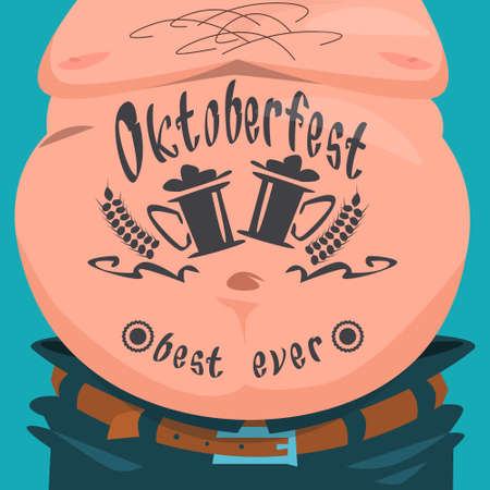 Belly Tattoo Oktoberfest Festival Banner Flat Vector Illustrationのイラスト素材