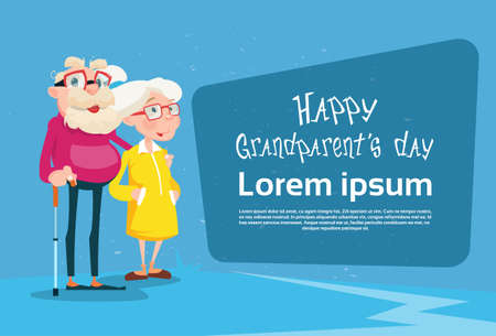 Senior Couple Grandparents Day Greeting Card Flat Vector Illustrationのイラスト素材