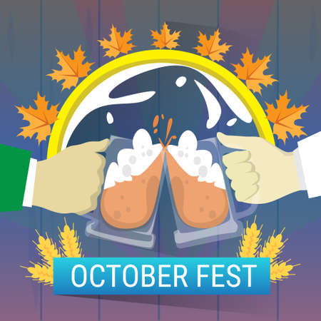 Hand Hold Beer Glass Mug Oktoberfest Festival Banner Flat Vector Illustrationのイラスト素材