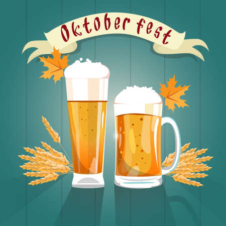 Beer Glass Mug Oktoberfest Festival Banner Flat Vector Illustrationのイラスト素材