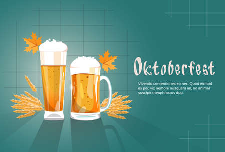 Beer Glass Mug Oktoberfest Festival Banner Flat Vector Illustrationのイラスト素材