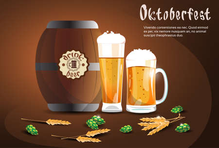 Beer Glass Mug Oktoberfest Festival Banner Flat Vector Illustrationのイラスト素材