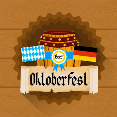 Beer Barrel Oktoberfest Festival Holiday Decoration Banner Flat Vector Illustrationのイラスト素材