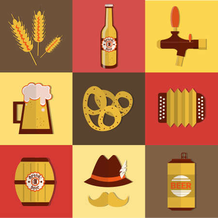 Beer Fest Oktoberfest Icon Set Festival Holiday Collection Flat Vector Illustrationのイラスト素材