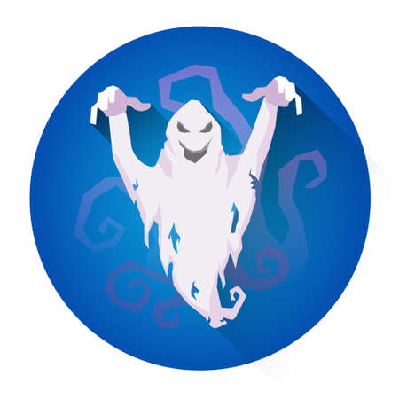 White Scare Ghost Halloween Holiday Icon Flat Vector Illustrationのイラスト素材