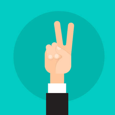 Business Man Hand Peace Victory Sign Gesture Flat Vector Illustration
