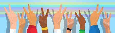 Hand Group Peace Sign World International Holiday Poster Flat Vector Illustrationのイラスト素材
