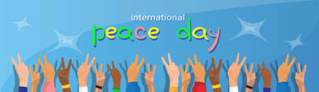Hand Group Peace Sign World International Holiday Poster Flat Vector Illustrationのイラスト素材