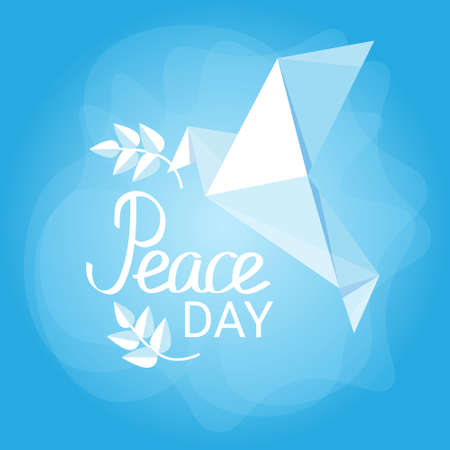 World Peace Day Poster White Origami Dove Bird Flat Vector Illustrationのイラスト素材