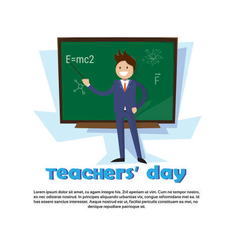 Teacher Day Holiday Man School Class Board Flat Vector Illustrationのイラスト素材