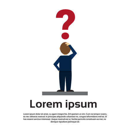 Business Man With Question Mark Pondering Problem Concept Flat Vector Illustrationのイラスト素材