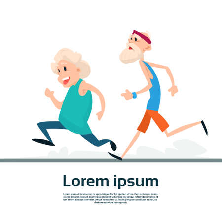 Senior Couple Running Old Man Woman Joggers Sport Fitness Exercise Workout Flat Vector Illustrationのイラスト素材