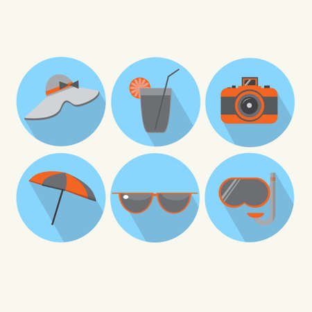 Summer Vacation Collection Holiday Tourism Icon Set Flat Vector Illustrationのイラスト素材