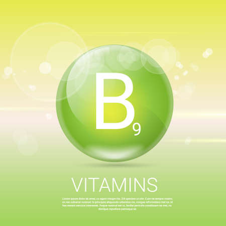 Vitamins B9 Healthy Life Concept Banner With Copy Space Flat Vector Illustrationのイラスト素材