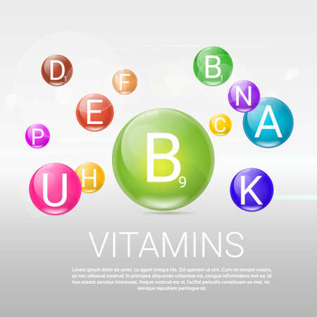Vitamins Healthy Life Banner With Copy Space Flat Vector Illustrationのイラスト素材
