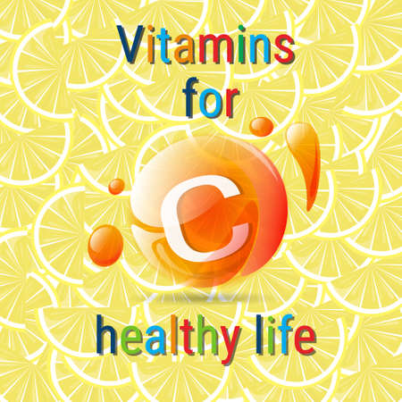 Vitamins C Healthy Life Concept Flat Vector Illustrationのイラスト素材