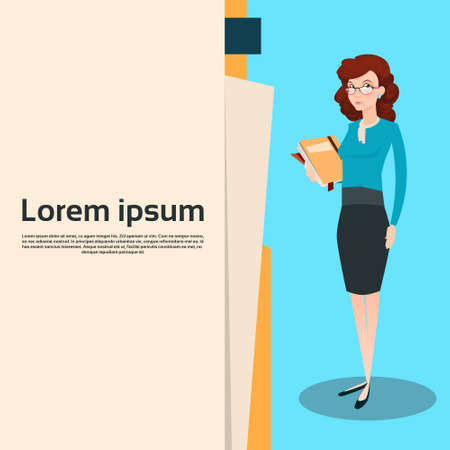 Business Woman Manager Hold Document Folder Flat Vector Illustrationのイラスト素材