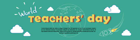International Teacher Day World Holiday Banner Flat Vector Illustrationのイラスト素材