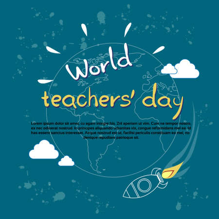 International Teacher Day World Holiday Banner Flat Vector Illustrationのイラスト素材