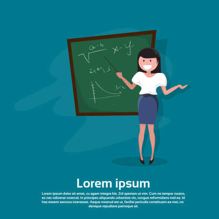 Teacher Day Holiday Woman School Class Board Flat Vector Illustrationのイラスト素材