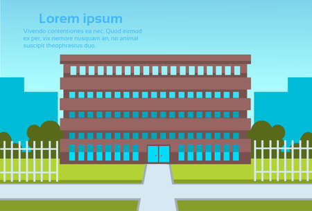School Building Estate Exterior City View Flat Vector Illustrationのイラスト素材