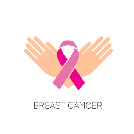 Palms Hold Pink Ribbon Breast Cancer Awareness Flat Vector Illustrationのイラスト素材
