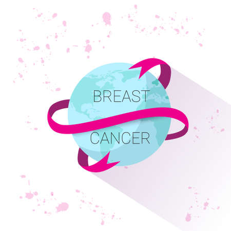 Breast Cancer Awareness Pink Globe Banner Flat Vector Illustrationのイラスト素材