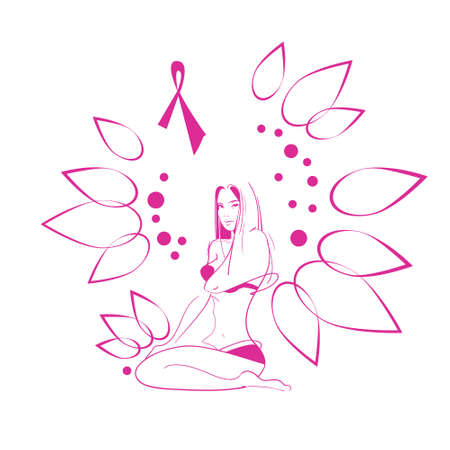 Pink Flower Breast Cancer Awareness Female Body Vector Illustrationのイラスト素材
