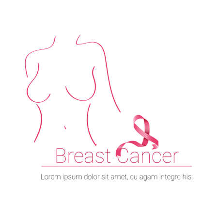 Pink Ribbon Breast Cancer Awareness Female Body Vector Illustrationのイラスト素材