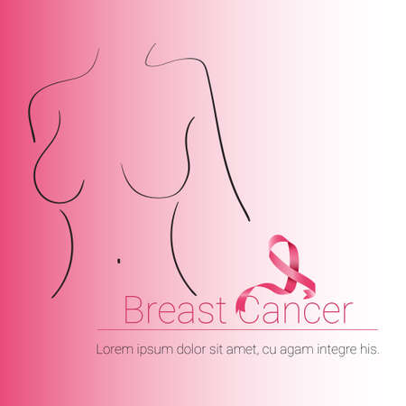 Pink Ribbon Breast Cancer Awareness Female Body Vector Illustrationのイラスト素材