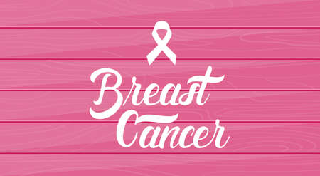 Pink Ribbon Breast Cancer Awareness Wooden Texture Flat Vector Illustrationのイラスト素材