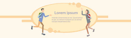 Young People Student Meeting, Teenagers Greeting Communication Flat Vector Illustrationのイラスト素材