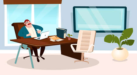Business Man Boss Office Workplace Businessman Leader Manager Flat Vector Illustrationのイラスト素材
