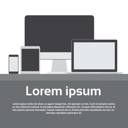 Responsive Design Laptop Phone Tablet Desktop Device Screen Size Flat Vector Illustrationのイラスト素材